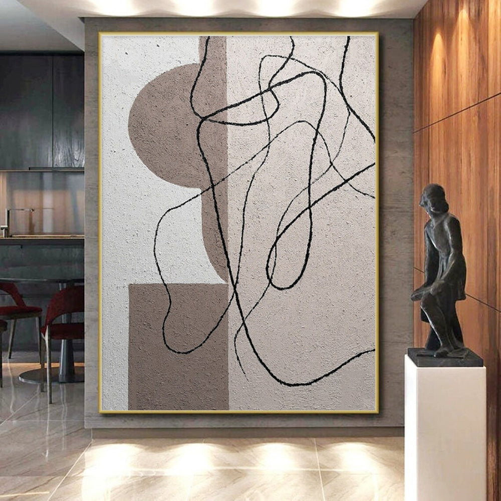 Cool Abstract Paintings Beige, Brown, and Black Linear Abstract Art PT676