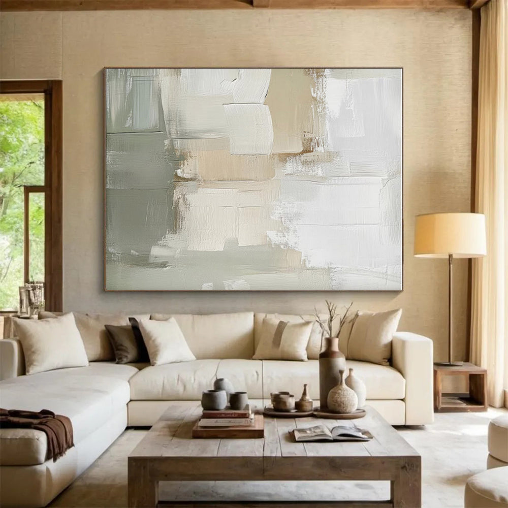 Modern Art Acrylic Beige Gray Textured Abstract Art for House PT449