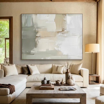 Modern Art Acrylic Beige Gray Textured Abstract Art for House PT449