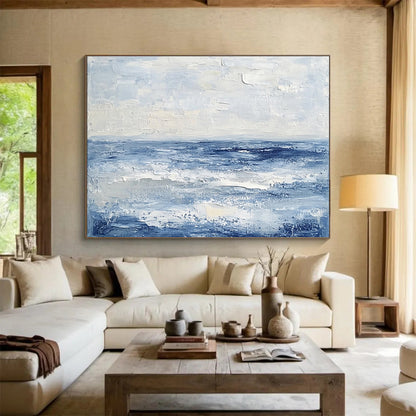 Hand-Painted Blue & Gray Textured Coastal Abstract Painting HPS291