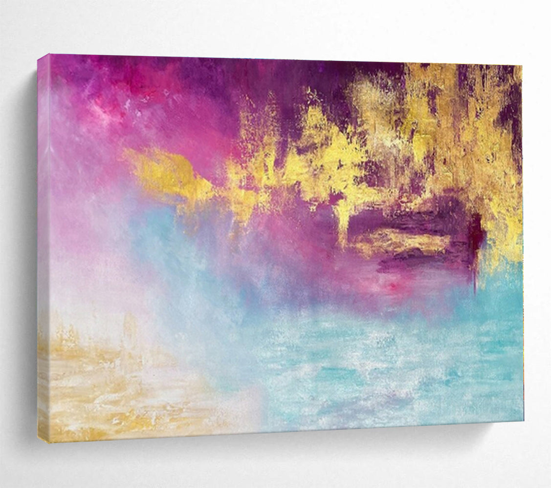 Acrylic Modern Art Paintings Dreamy Pink & Gold Abstract On Canvas HPS012