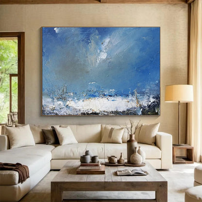 Handmade Art Blue & White Abstract Stormy Sea Art HPS186