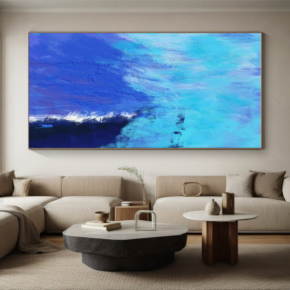 Large Size Blue and Turquoise Textured Abstract Art PT809