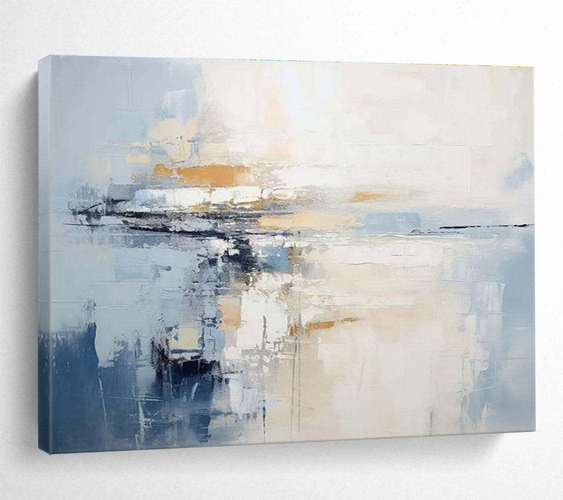 Large Size Blue & Beige Abstract Coastal Reflection Art HPS206