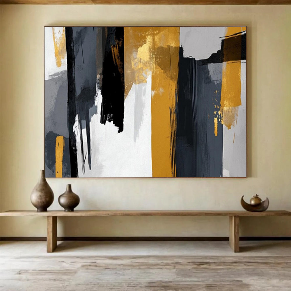 Oversized Abstract Wall Art Black, Gray, and Gold Textured Abstract Art HPS397