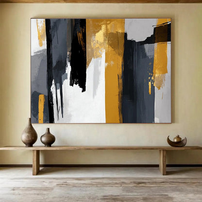 Oversized Abstract Wall Art Black, Gray, and Gold Textured Abstract Art HPS397