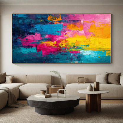 Acrylic Modern Art Paintings in Vibrant Pink, Yellow, Teal, and Blue PT224