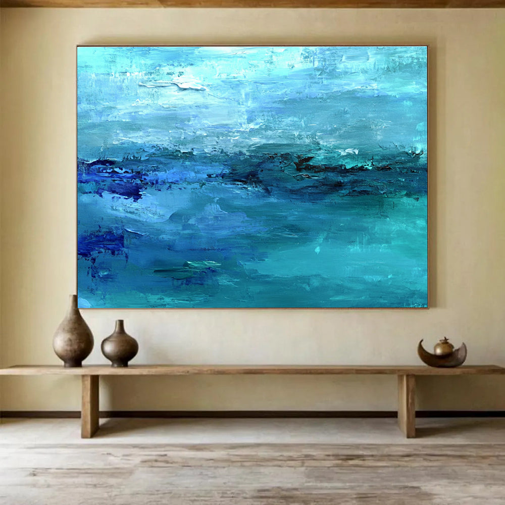 Huge Size Shades of Blue Abstract Seaside Acrylic Modern Art Painting HPS313