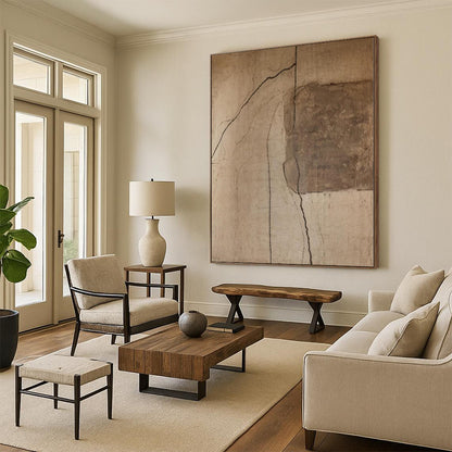 Handmade Art Beige & Brown Textured Abstract Painting On Canvas PT106