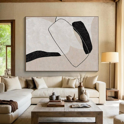 Minimalist Canvas Art Black, Beige, and White Organic Abstract Art PT701