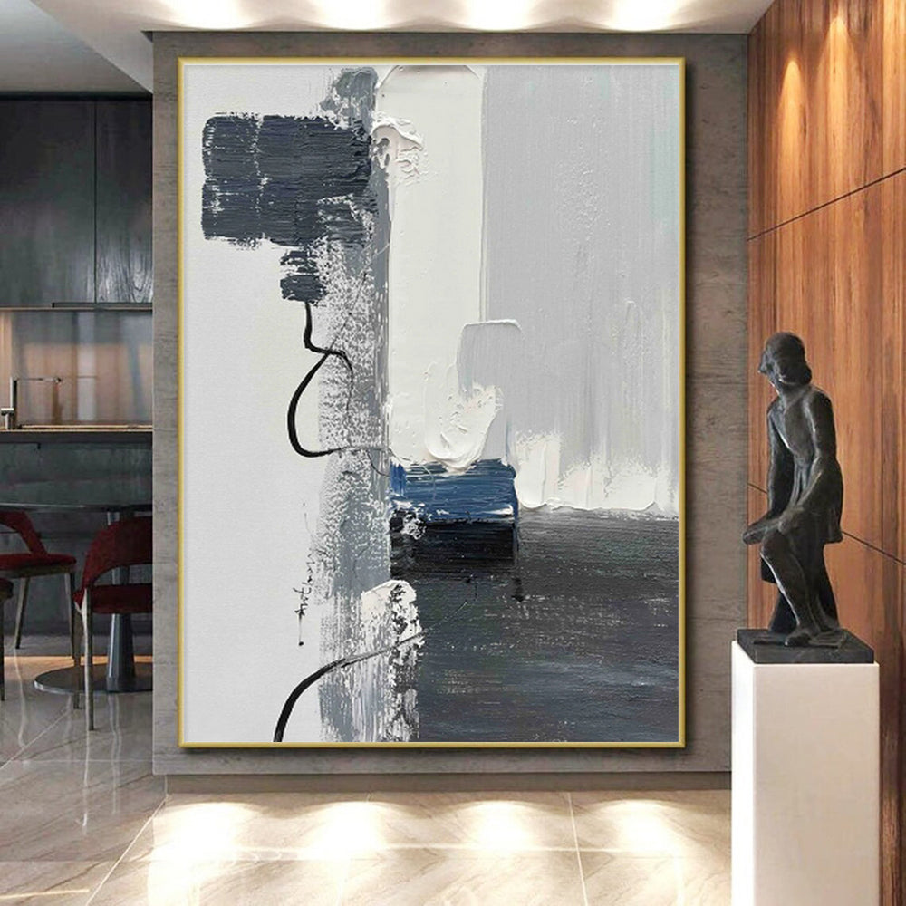 Minimalist Canvas Art Gray White Blue Abstract Textured Art PT465