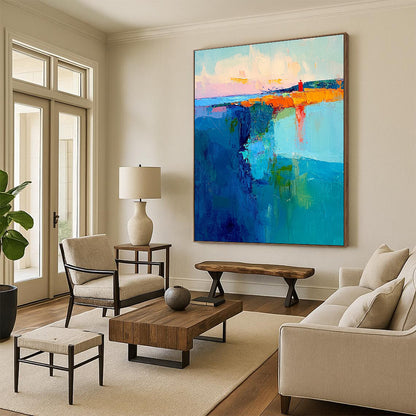 Acrylic Modern Art Paintings Colorful Coastal with Red Lighthouse Abstract Landscape DPS431