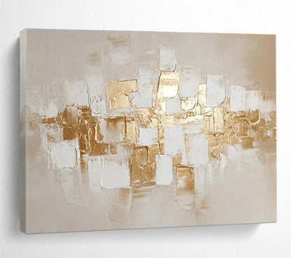 Gaint Canvas Art Gold and White Textured Abstract Geometric Art HPS352