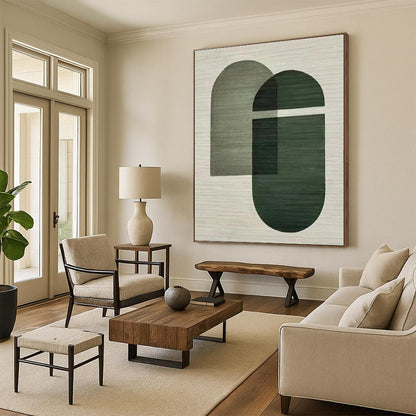 Large Size Green Beige Geometric Overlapping Abstract Art PT335