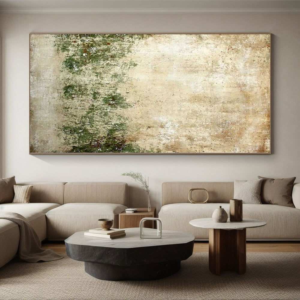 Hand Painted Art Beige & Green Textured Abstract Painting On Canvas PT073