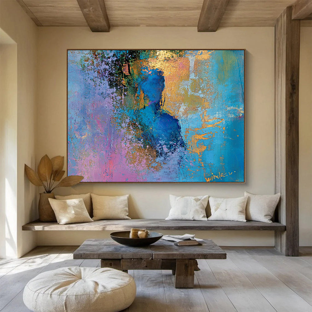 Cool Abstract Paintings Blue, Pink, Gold & Purple Abstract Portrait Painting HPS278