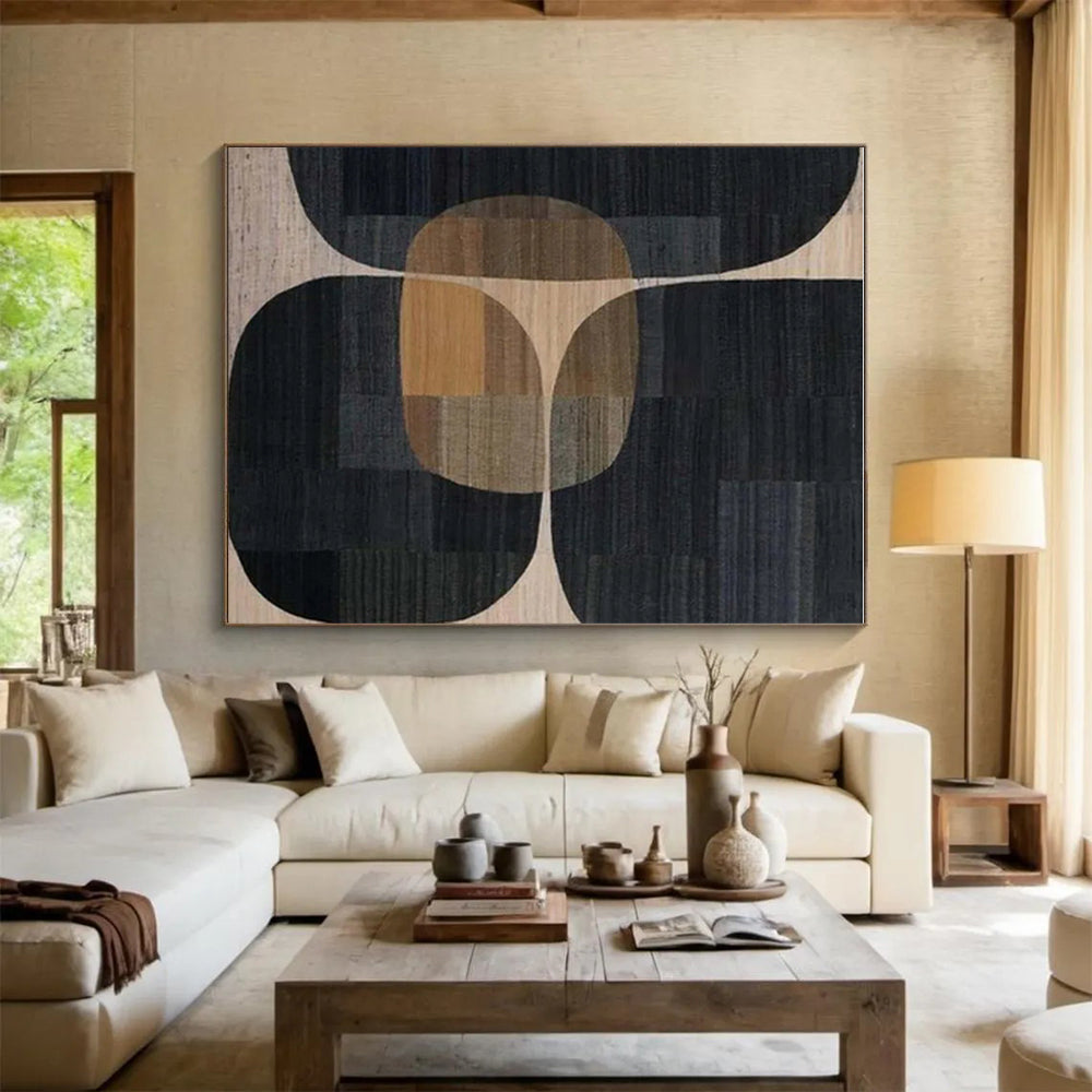 Minimalist Canvas Art Black Beige Geometric Abstract Art PT332