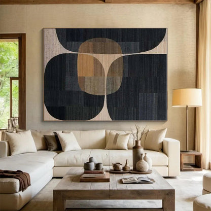 Minimalist Canvas Art Black Beige Geometric Abstract Art PT332