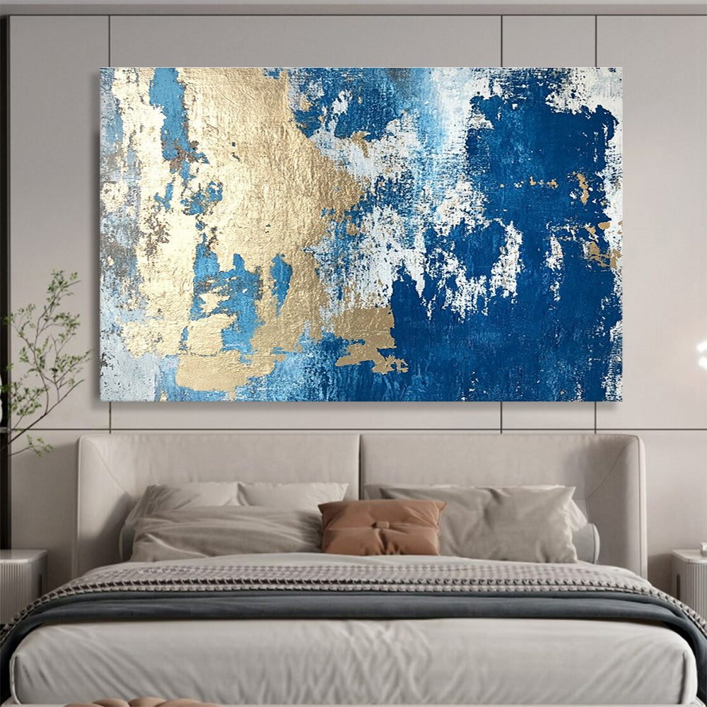 Large Size Blue, Gold & White Textured Abstract Painting HPS262