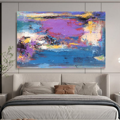 Hand Painted Art Purple, Blue & Yellow Abstract On Canvas HPS054