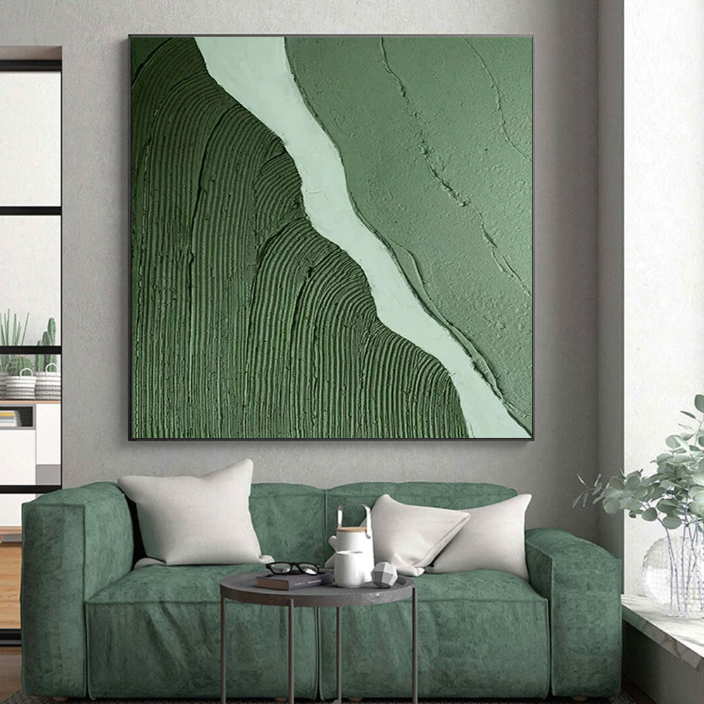 Minimalist Canvas Art Green and White Abstract Landscape, Modern Art Acrylic PT543