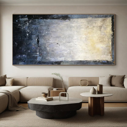 Oversized Abstract Wall Art Gray & Blue Textured Abstract Painting On Canvas PT098