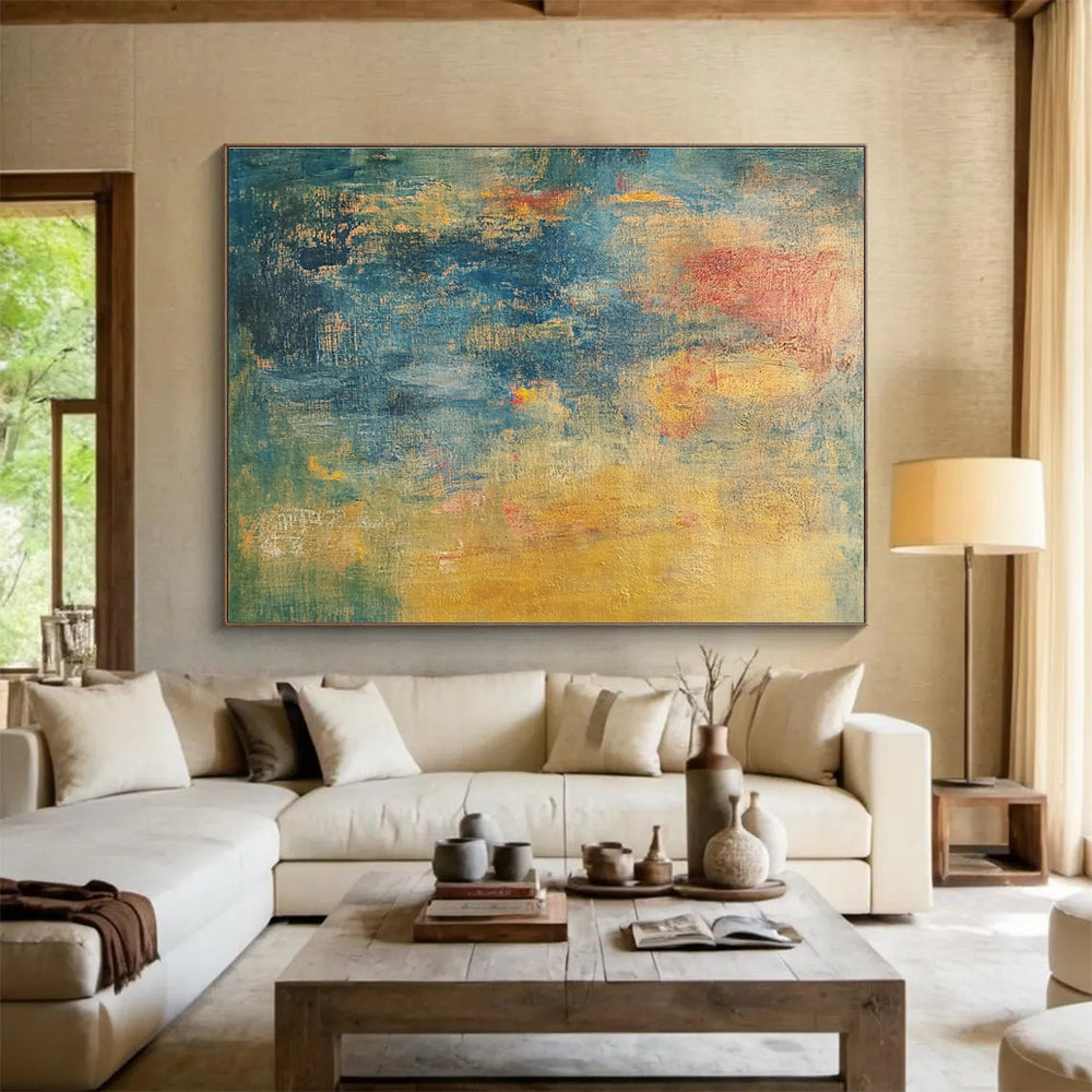 Acrylic Modern Art Paintings Blue, Yellow, Green & Pink Abstract Painting HPS292