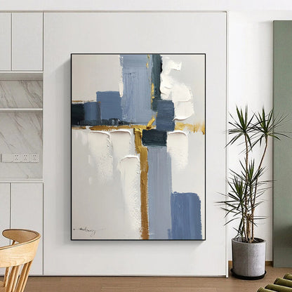Acrylic Modern Art Paintings Blue White Gold Geometric Abstract Artwork PT472