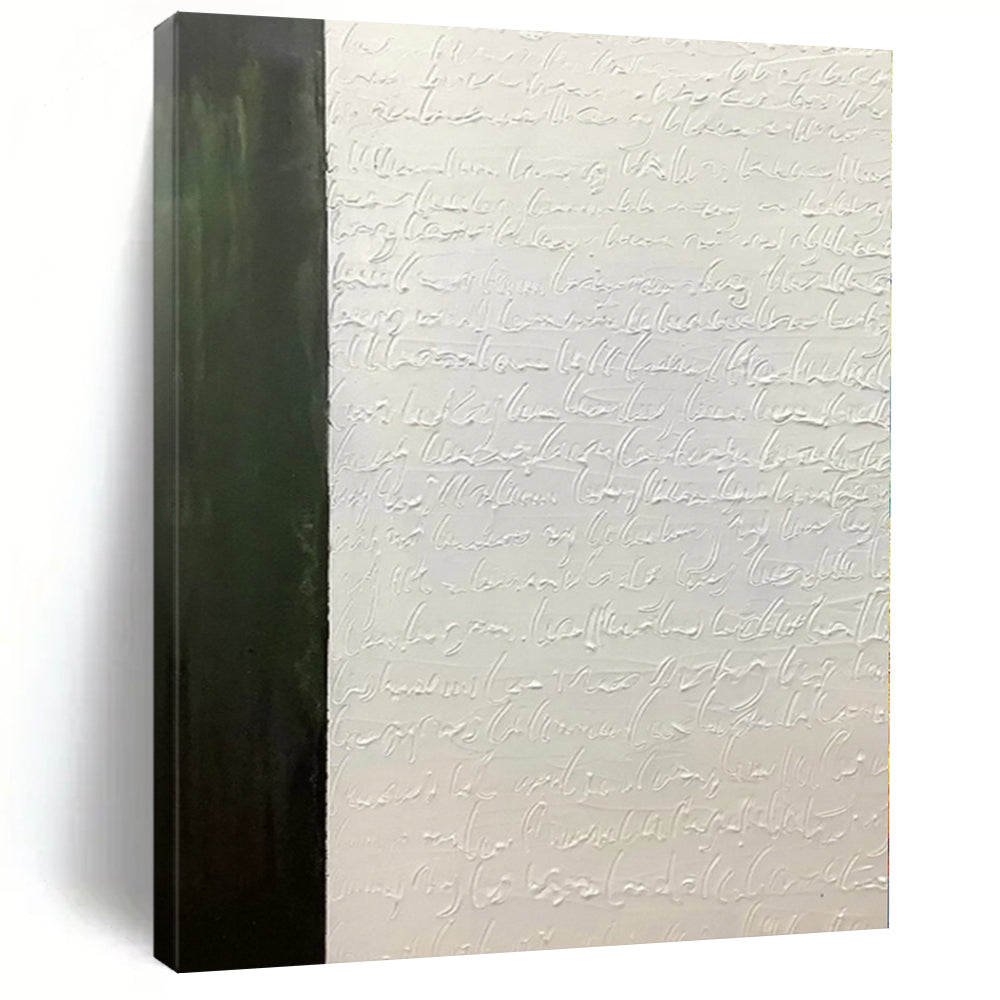 Hand-Painted Green & White Textured Calligraphic Abstract Painting On Canvas PT041