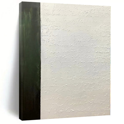 Hand-Painted Green & White Textured Calligraphic Abstract Painting On Canvas PT041