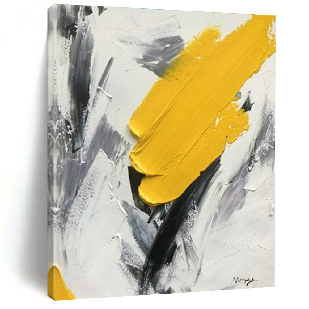Hand-Painted Yellow and Gray Abstract Energetic Scene, Modern Art Acrylic PT524