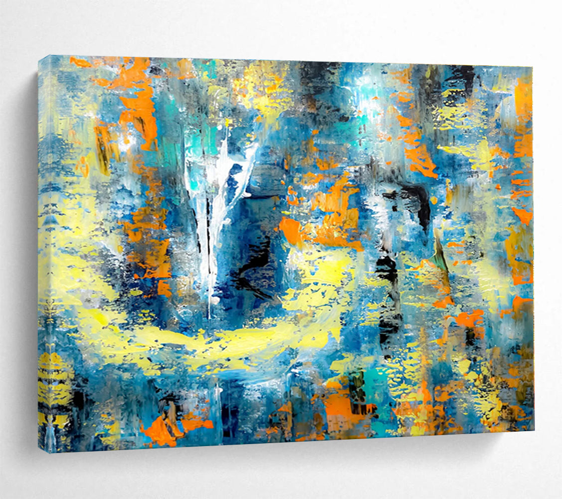 Hand Painting Blue, Orange & Yellow Energetic Abstract Art HPS162