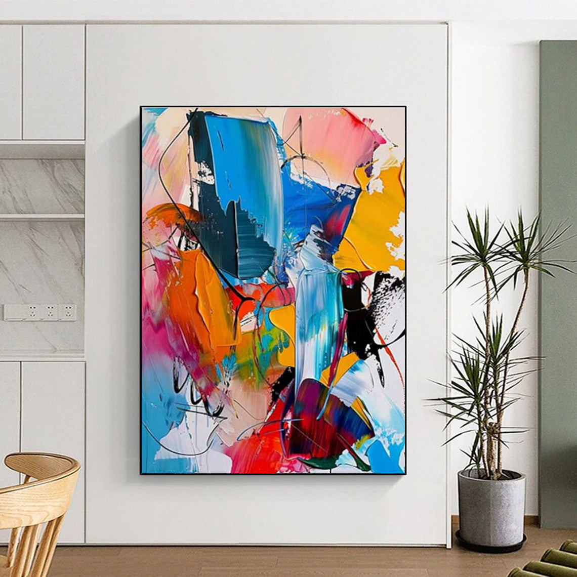 Hand Painted Art Vibrant Multicolor Abstract Energetic Scene, Acrylic Modern Art Painting PT558
