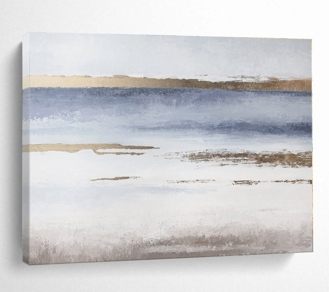 Minimalist Canvas Art Blue, Gold & White Landscape Abstract Painting On Canvas HPS116