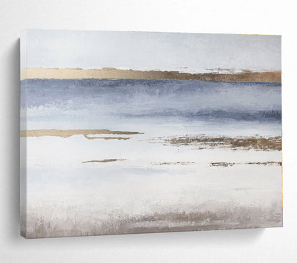 Minimalist Canvas Art Blue, Gold & White Landscape Abstract Painting On Canvas HPS116