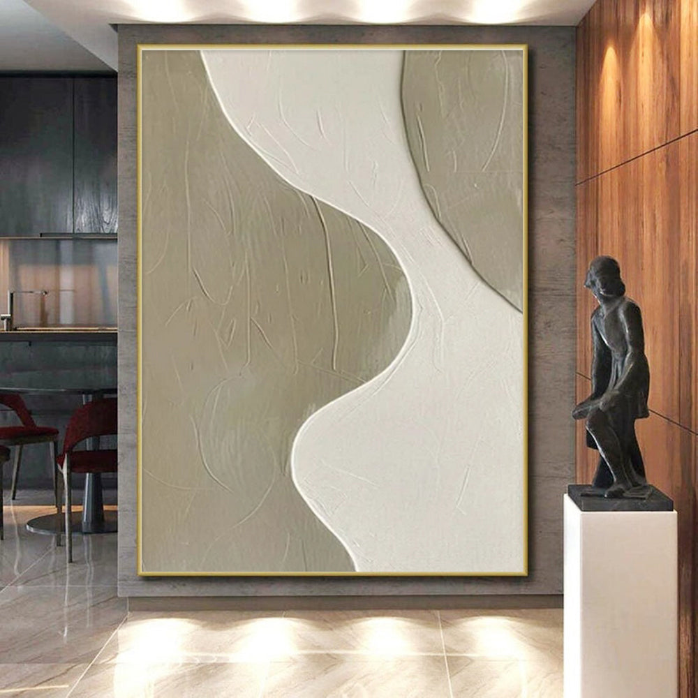 Minimalist Canvas Art Beige and White Curved Abstract Art PT812