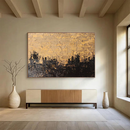Handmade Art Gold & Black Textured Cityscape Abstract On Canvas HPS017