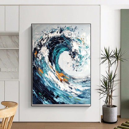 Cool Abstract Paintings Blue, White, and Orange Abstract Wave Painting DPS432