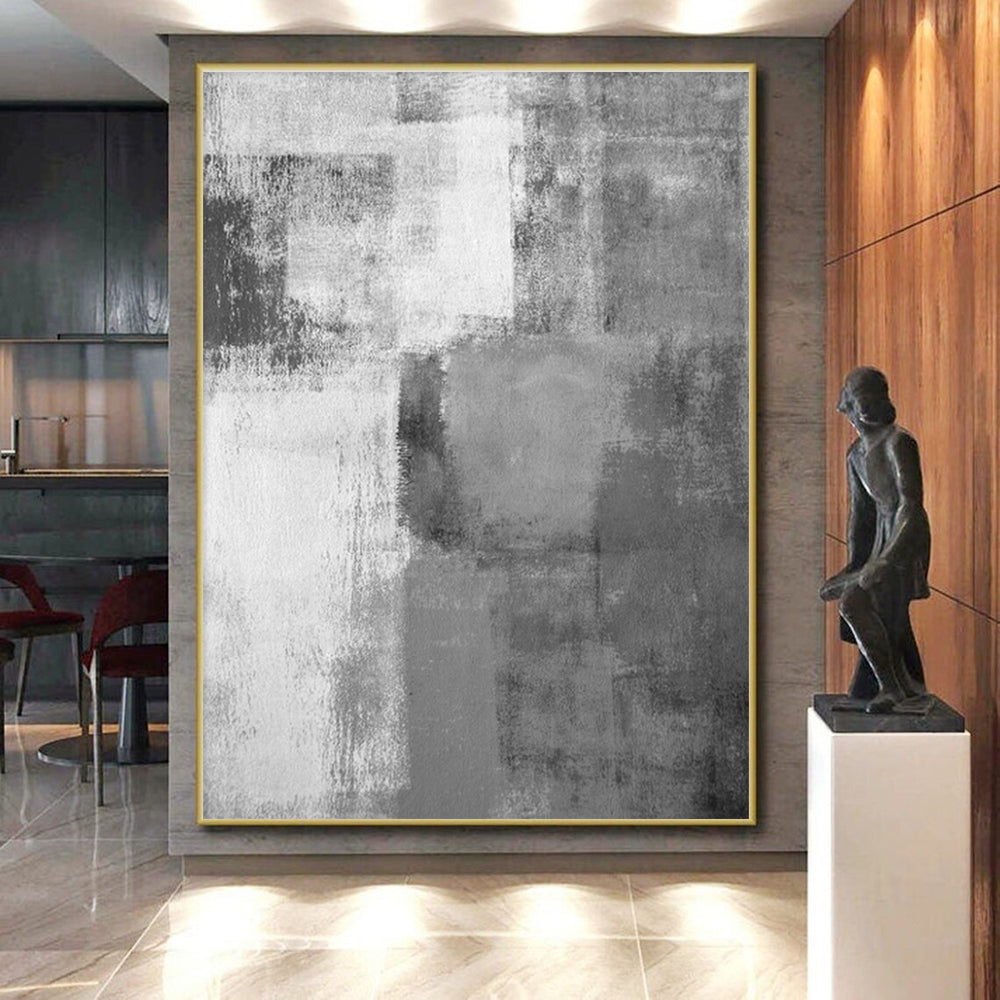 Minimalist Canvas Art Gray White Textured Abstract Art PT429