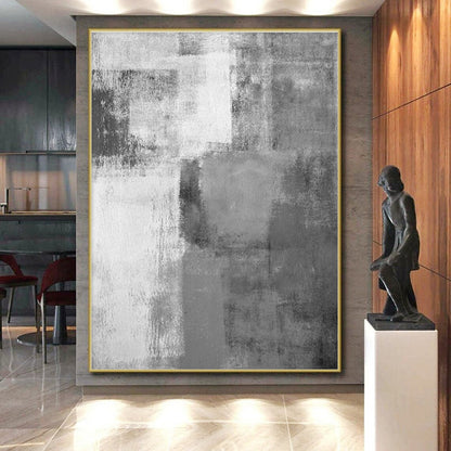 Minimalist Canvas Art Gray White Textured Abstract Art PT429