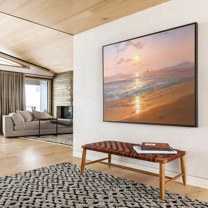 Hand-Painted Orange & Blue Coastal Sunset Realistic Acrylic Painting HPS235