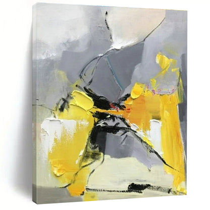 48x60 Yellow and Gray Abstract Expressive Work, Oversized Abstract Wall Art PT526