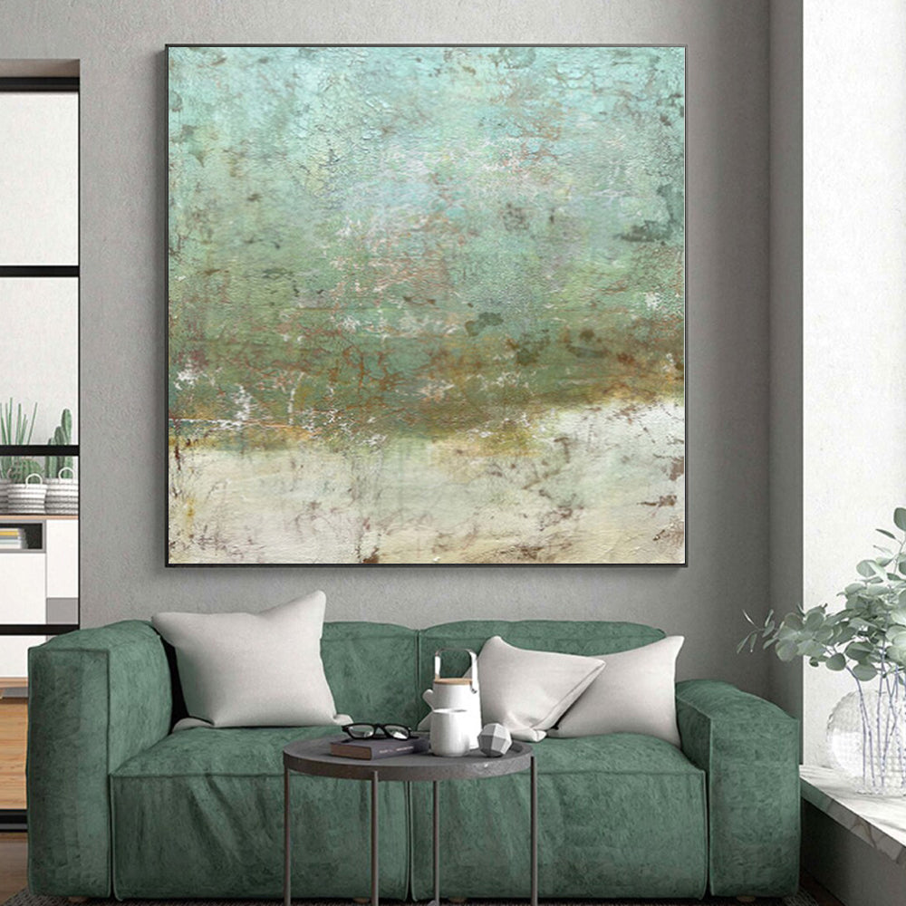 Hand-Painted Teal & Brown Textured Abstract Painting On Canvas PT071