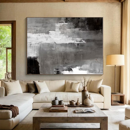 Acrylic Modern Art Paintings Gray, Black, and White Textured Abstract Art PT693
