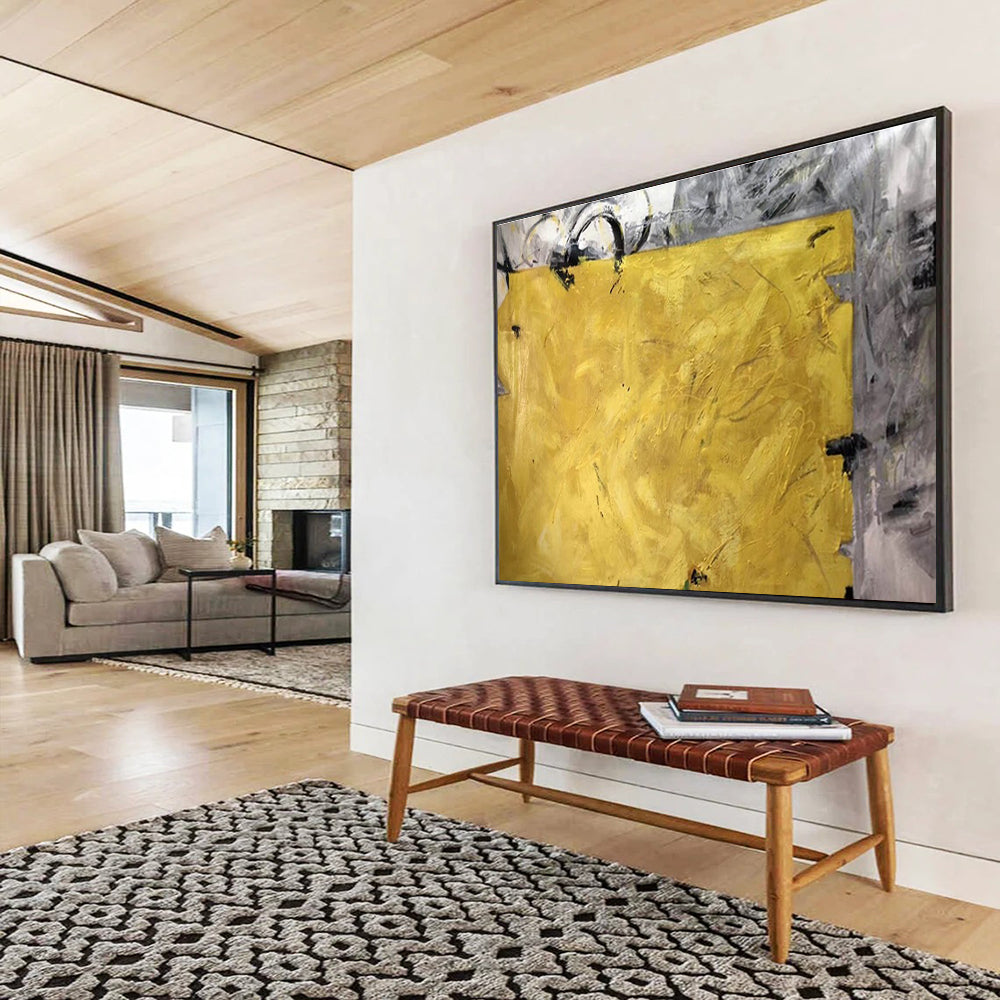 Oversized Abstract Wall Art Yellow & Gray Abstract Textured Art HPS218
