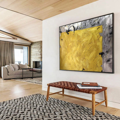 Oversized Abstract Wall Art Yellow & Gray Abstract Textured Art HPS218