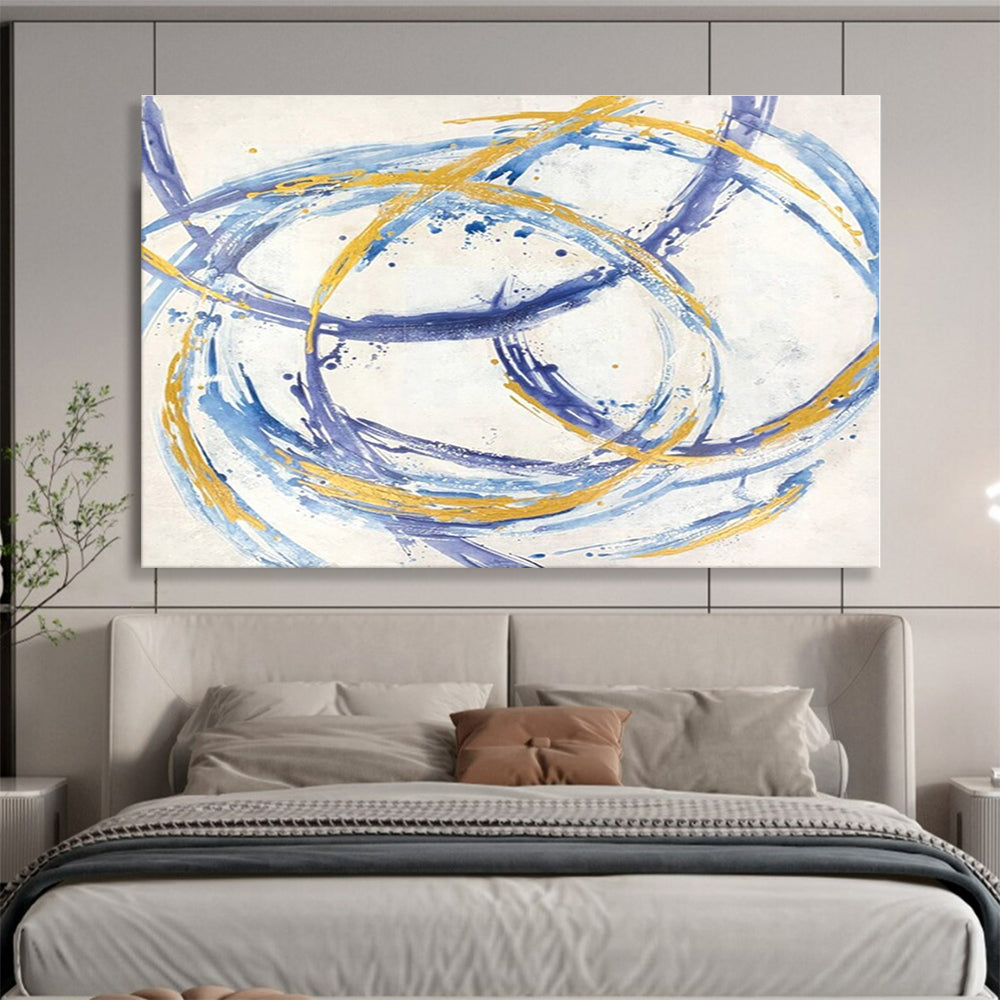Cool Abstract Paintings Blue & Gold Circular Abstract Art HPS148