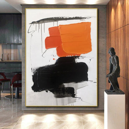 Acrylic Modern Art Paintings Orange Black Abstract Geometric Artwork PT464