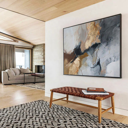 Large Size Gray, Gold & Black Textured Abstract On Canvas HPS046