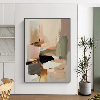 Hand Painted Art - Neutral & Pastel Blocks Abstract Art with Soft Brushwork PT576